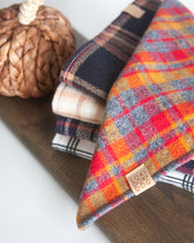 Load image into Gallery viewer, Crimson & Golden Plaid Flannel Dog Bandana (Personalizaton Available)