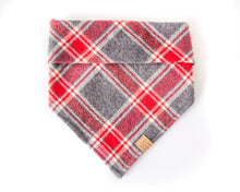 Load image into Gallery viewer, Gray and Red Plaid Flannel Dog Bandana (Personalization Available)