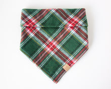 Load image into Gallery viewer, Green Plaid Flannel Dog Bandana (Personalization Available)