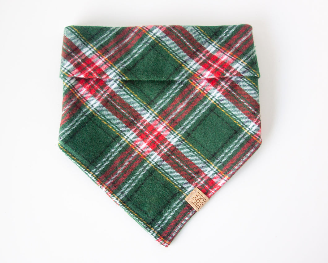 Green Plaid Flannel Dog Bandana (Personalization Available)