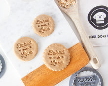 Load image into Gallery viewer, Baked with Love Cookie Cutter (Round & Scallop Design)