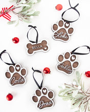 Load image into Gallery viewer, Personalized Dog Bone & Paw Shape Wood Ornament & Christmas Stocking Tag (2 STYLES)
