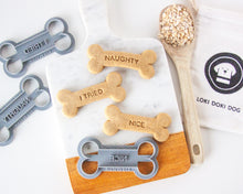 Load image into Gallery viewer, "Naughty", "Nice" or "I Tried"  Christmas Dog Bone Shaped Cookie Cutter