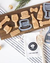 Load image into Gallery viewer, &quot;Party Animal&quot; + &quot;Bubbly Pup Kisses&quot; Champagne Bottle Shaped Dog Biscuit Cookie Cutter
