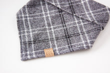 Load image into Gallery viewer, Minimal Gray Plaid Flannel Dog Bandana (Personalization Available)