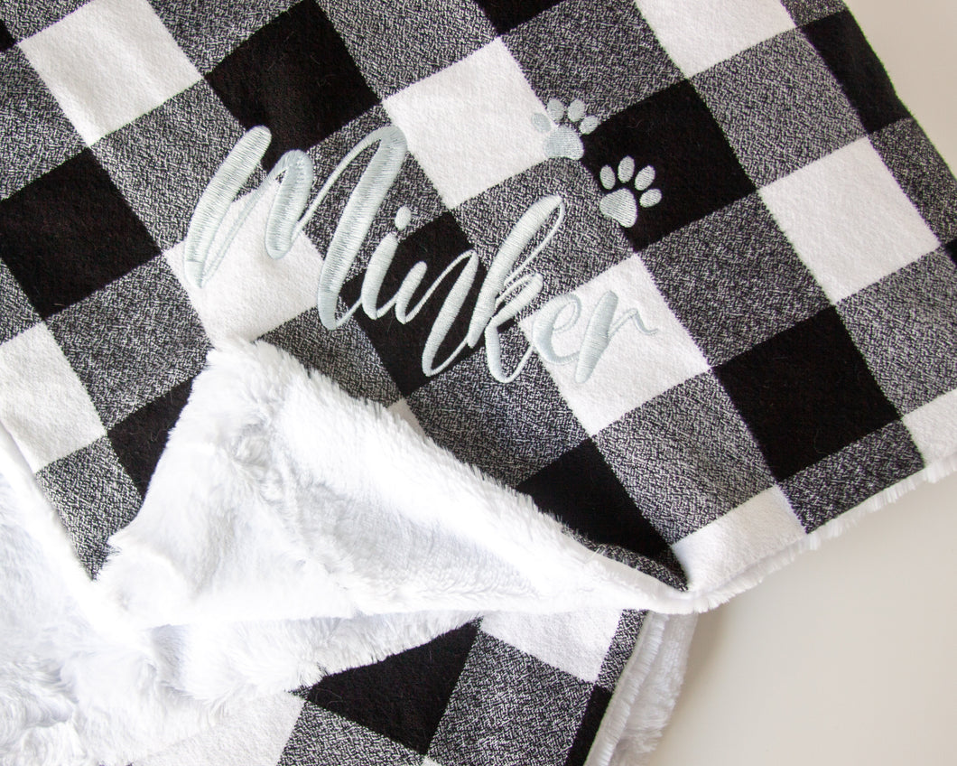 White Buffalo Plaid Flannel Blanket (Personalization Available)