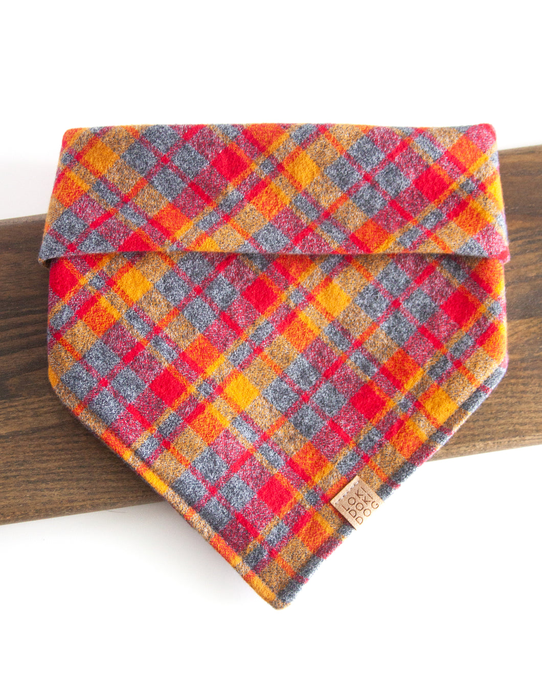 Crimson & Golden Plaid Flannel Dog Bandana (Personalizaton Available)