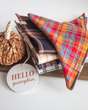 Cargar imagen en el visor de la galería, Crimson &amp; Golden Plaid Flannel Dog Bandana (Personalizaton Available)
