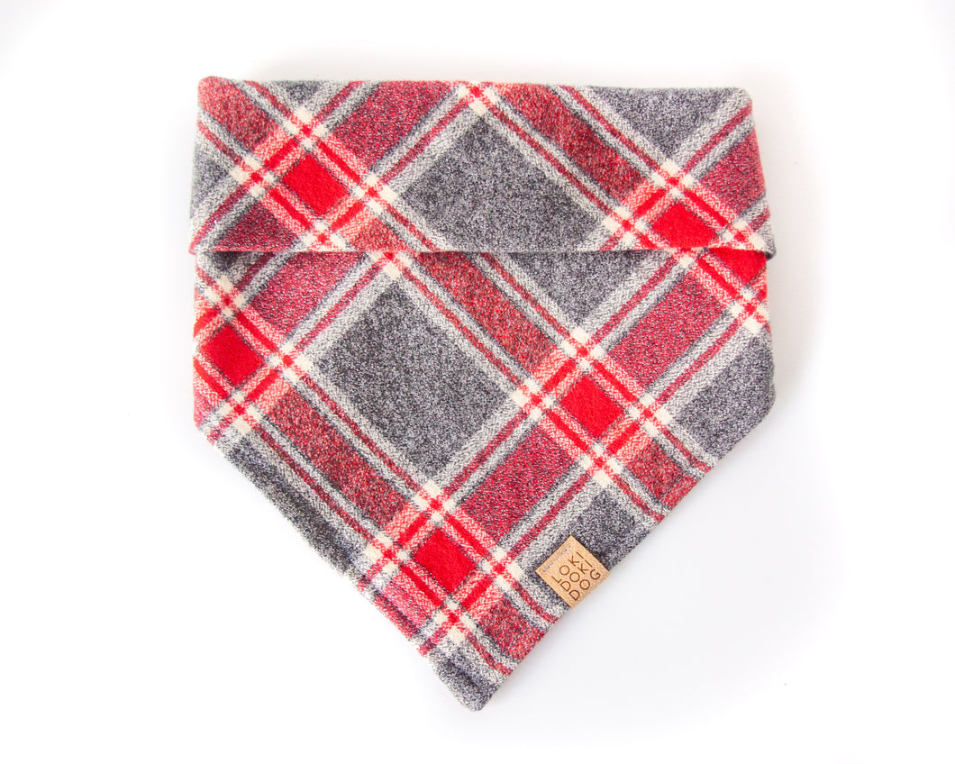 Gray and Red Plaid Flannel Dog Bandana (Personalization Available)