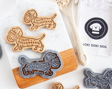 Load image into Gallery viewer, &quot;HAPPY HALLOWEENIE&quot; Dachshund Dog Cookie Cutter
