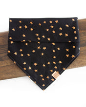 Load image into Gallery viewer, Black &amp; Gold Metallic Stars Dog Bandana
