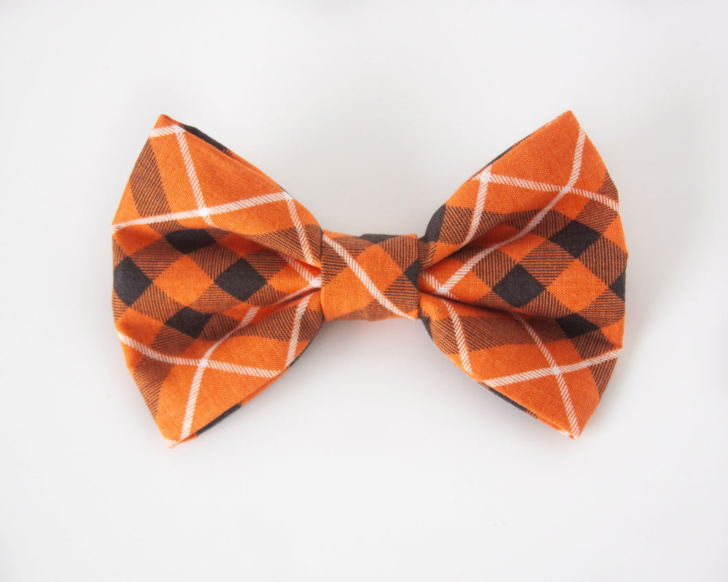 Pumpkin Patch Plaid Dog Bow Tie (Add-On Available)