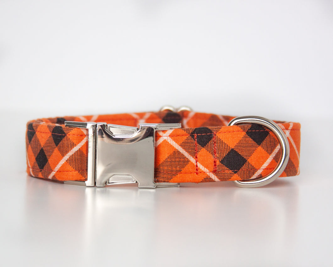 Pumpkin Patch Plaid Dog Collar (Personalization Available)