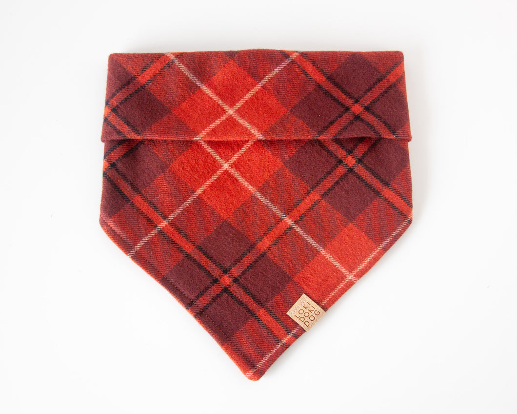 Chestnut Autumn Plaid Flannel Dog Bandana (Personalization Available)