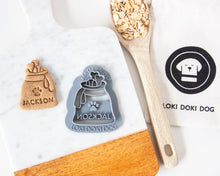 Load image into Gallery viewer, Santa Sack For Puppy Dog with Bones &amp; Ball- Dog Biscuit Cookie Cutter (PERSONALIZED)
