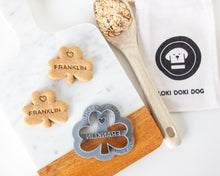 Load image into Gallery viewer, Shamrock + Heart Dog Biscuit Cookie Cutter (Personalized)
