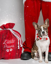 Cargar imagen en el visor de la galería, Bolsa de regalo personalizada con diseño de Papá Noel y perro, con cuadros de franela roja (bordada)
