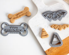 Load image into Gallery viewer, &quot;Happy Howl-o-ween&quot; Halloween Dog Bone Shaped Cookie Cutter
