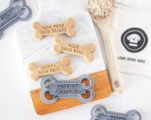 Load image into Gallery viewer, &quot;Happy New Year&quot; Bone Shaped Dog Biscuit Cookie Cutter (Choose from 3 sayings)
