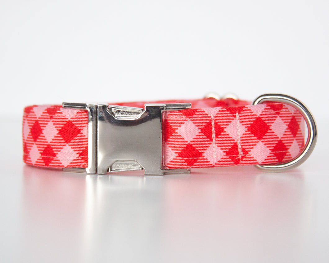 Strawberry Plaid Dog Collar (Personalization Available)
