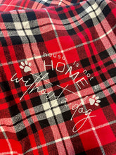 Load image into Gallery viewer, Ruby Red Plaid Flannel Blanket with embroidery  &quot;A house is not a home without a dog&quot;
