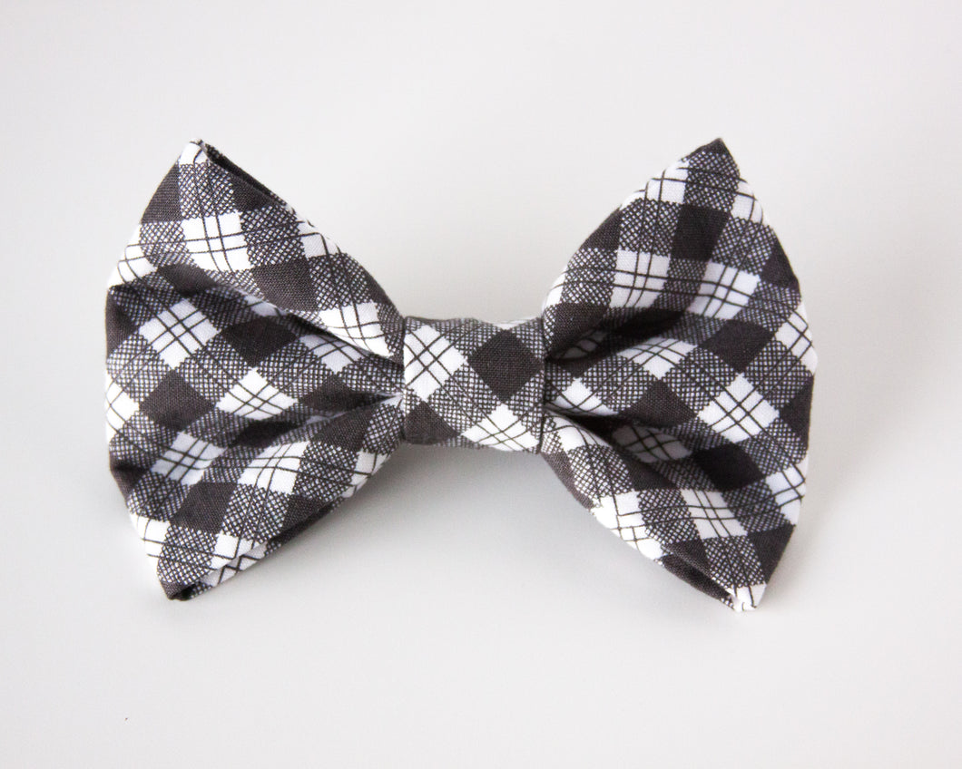 Charcoal Plaid Dog Bow Tie