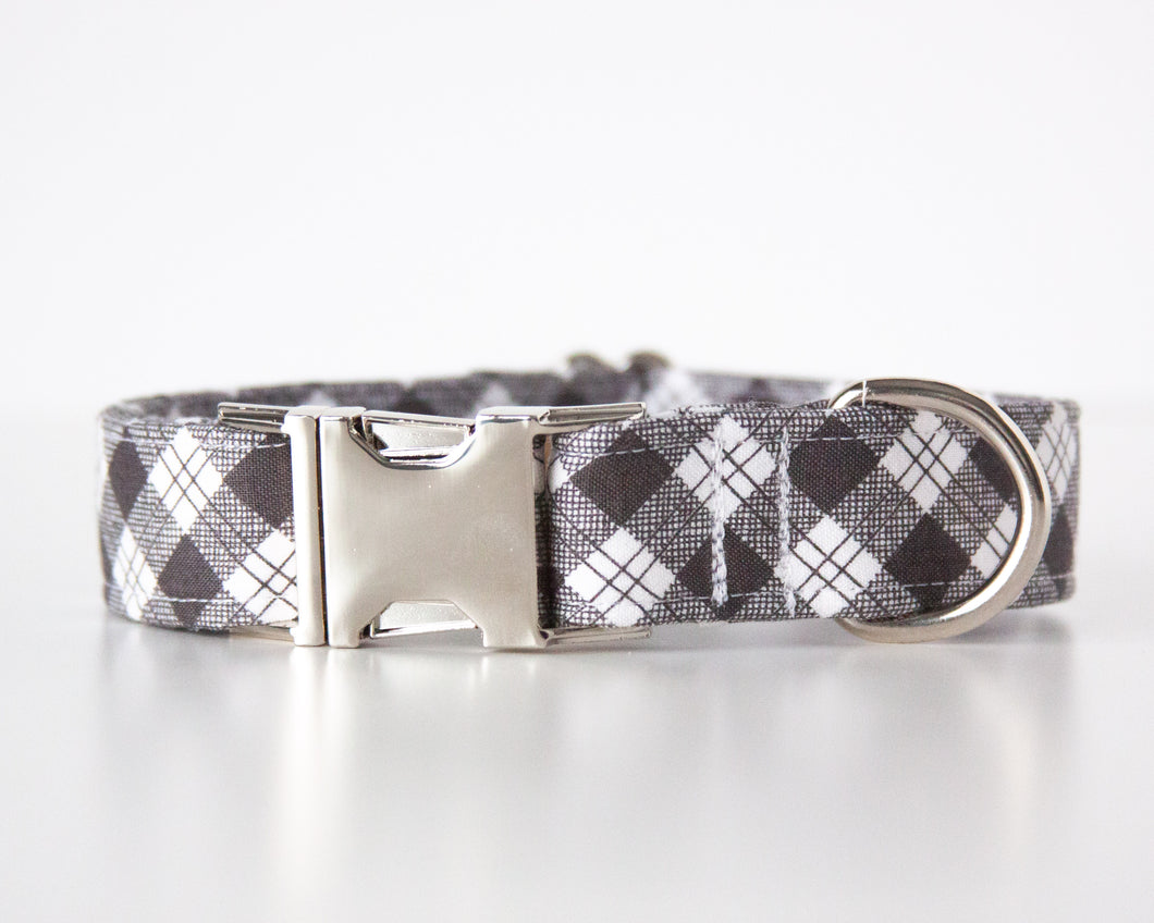 Charcoal Plaid Dog Collar (Size S, M & L Available)