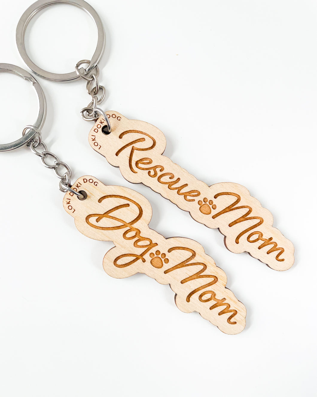 Rescue Mom Wood Engraved Keychain