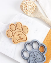 Load image into Gallery viewer, &quot;I Love You Latkes&quot; Cookie Cutter- Paw Shaped Hanukkah Dog Cookie Cutter
