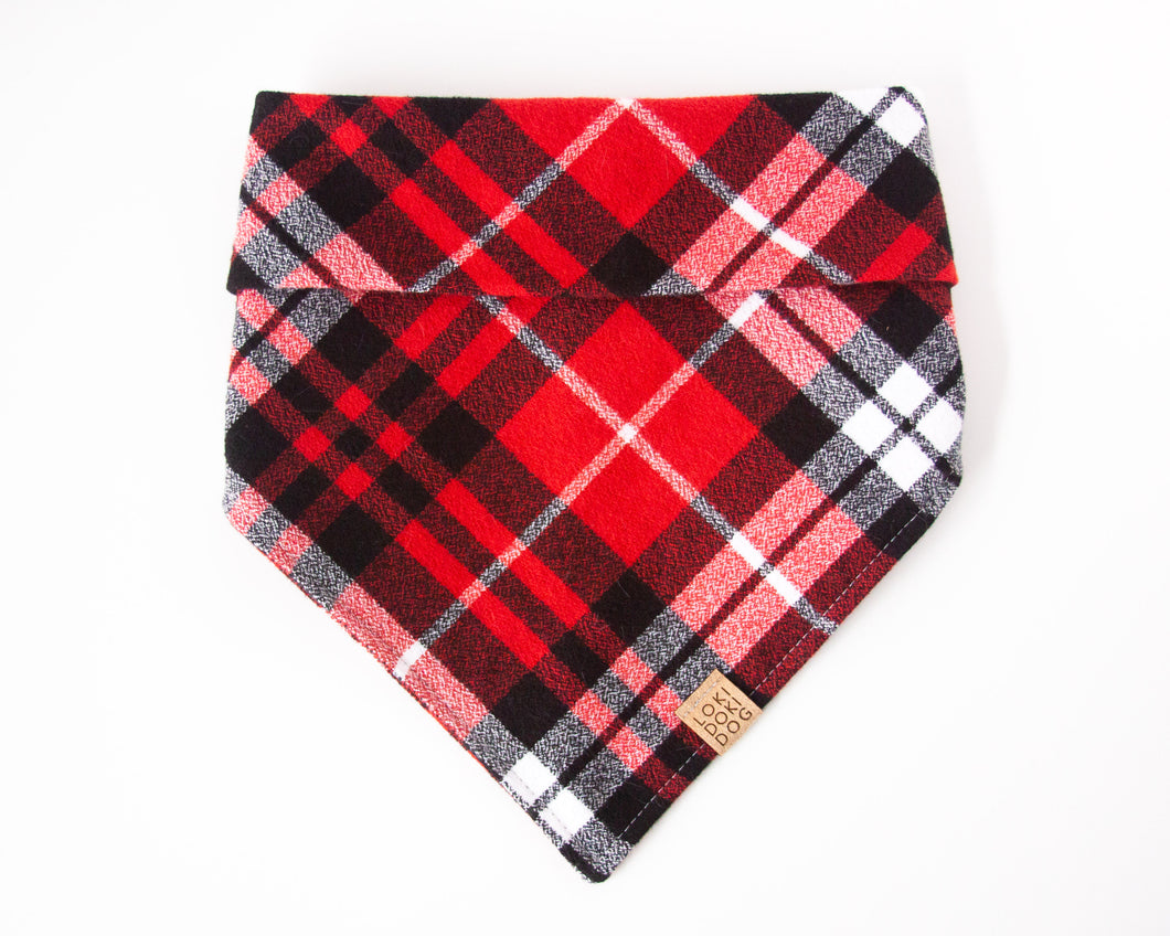 Ruby Red Plaid Flannel Dog Bandana (Personalization Available)