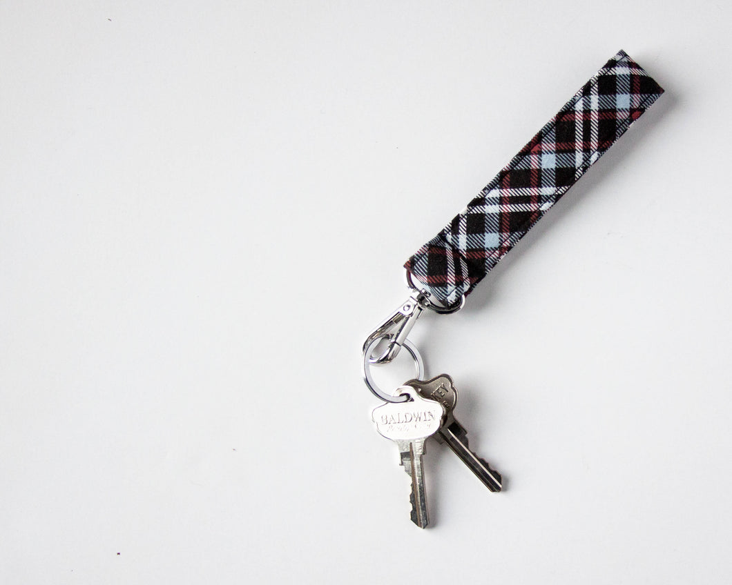 SO Plaid Dark Keychain Wristlet
