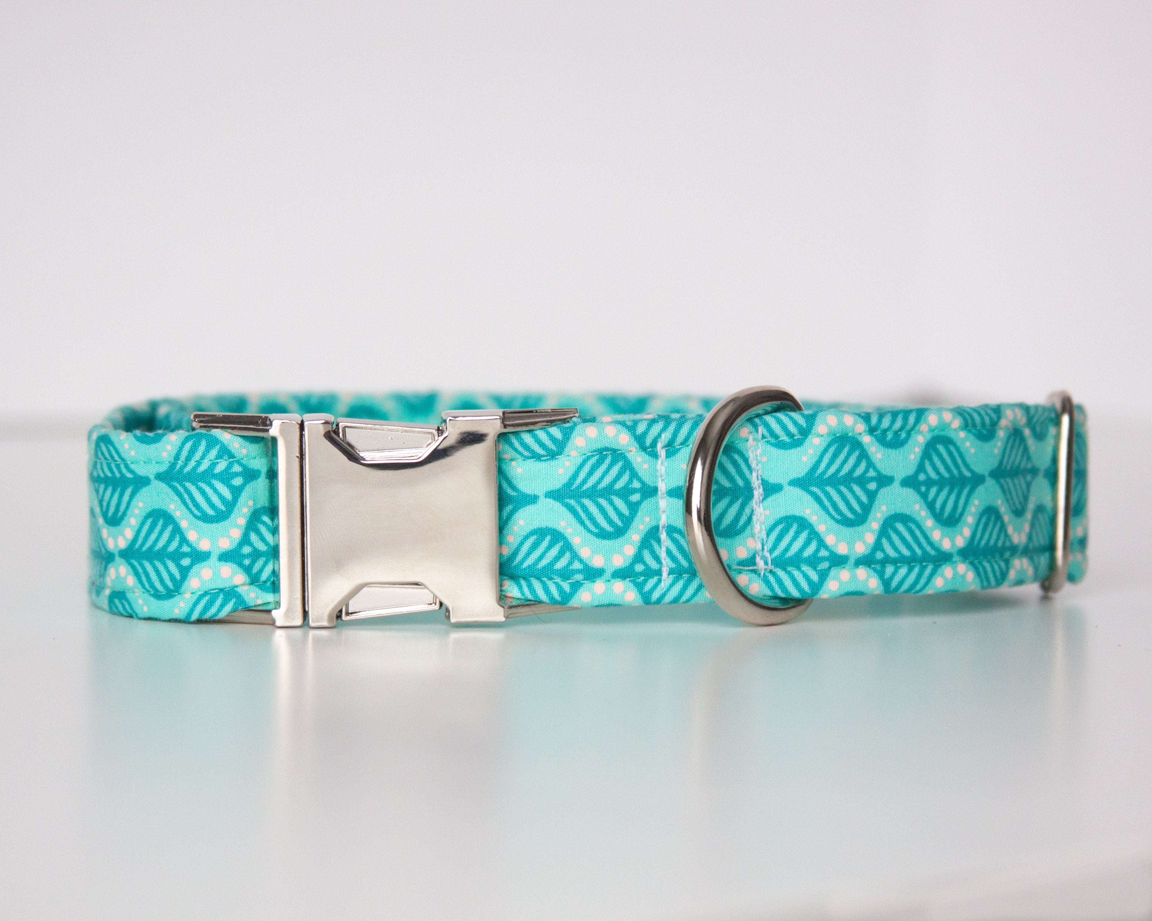 Pet Collar in Tiffany Blue Leather, Medium, Size: 11-14 in.