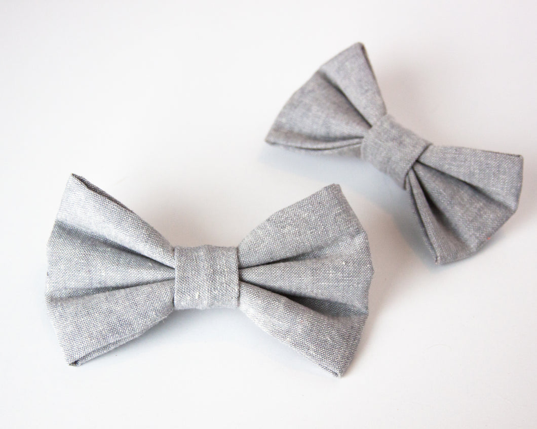 Gray Linen Dog Bow Tie