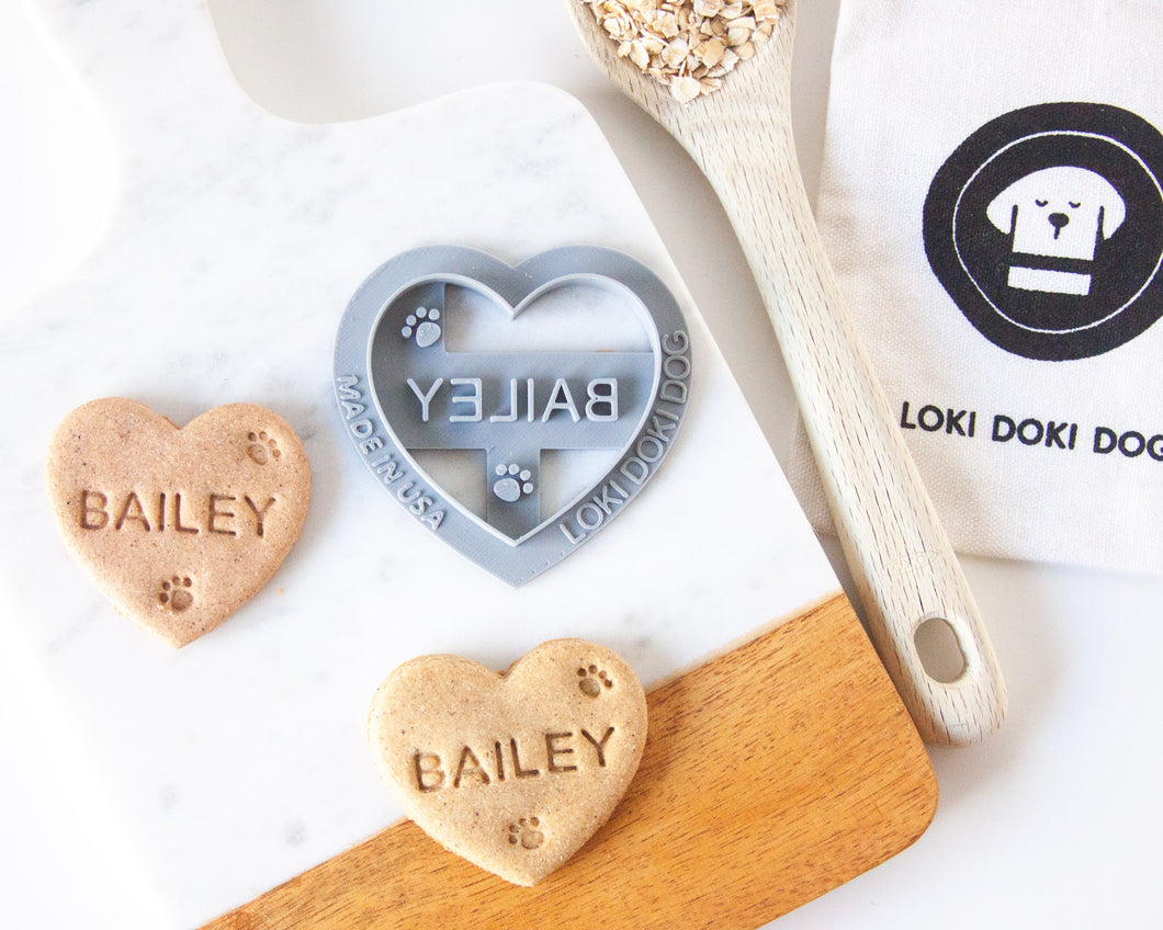 Heart Shaped Dog Cookie Cutter with Paw Print (Personalized)