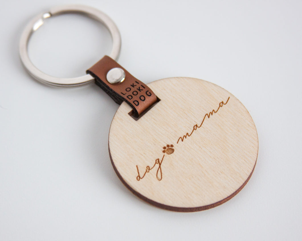 Dog Mama Wood Engraved Keychain